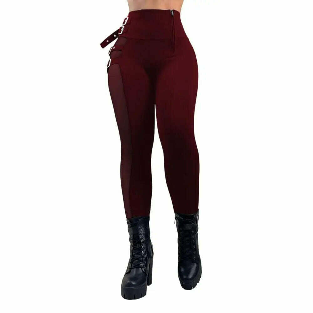 KIMLUD, Women Pencil Pants High Waist Hollow Out Dressing Ladies Tight Trousers Sexy Leggings   Women Long Pants  for Work, Wine Red / S / China, KIMLUD APPAREL - Womens Clothes