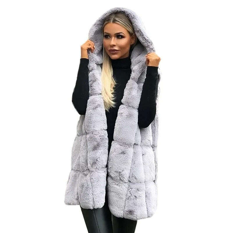 KIMLUD, Women Plush Faux Fur Solid Color Casual Sleeveless Warm Vest Jacket Autumn Winter Waistcoat Cashmere Cardigan Luxury Fleece Coat, Gray / S, KIMLUD APPAREL - Womens Clothes