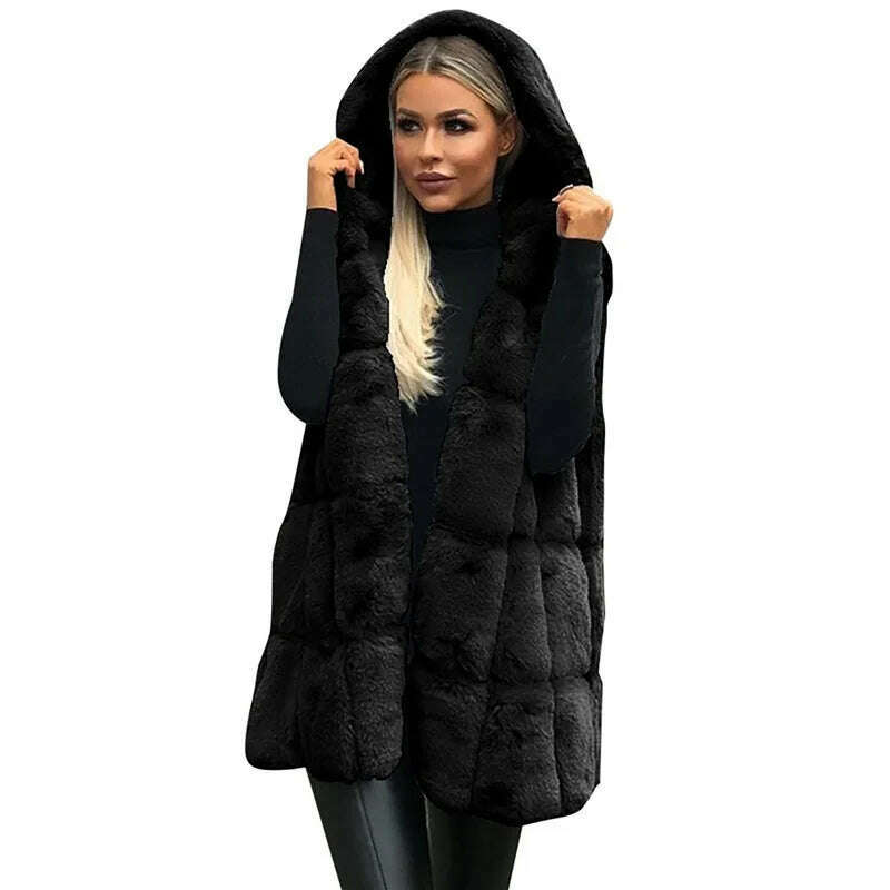 KIMLUD, Women Plush Faux Fur Solid Color Casual Sleeveless Warm Vest Jacket Autumn Winter Waistcoat Cashmere Cardigan Luxury Fleece Coat, black / S, KIMLUD APPAREL - Womens Clothes