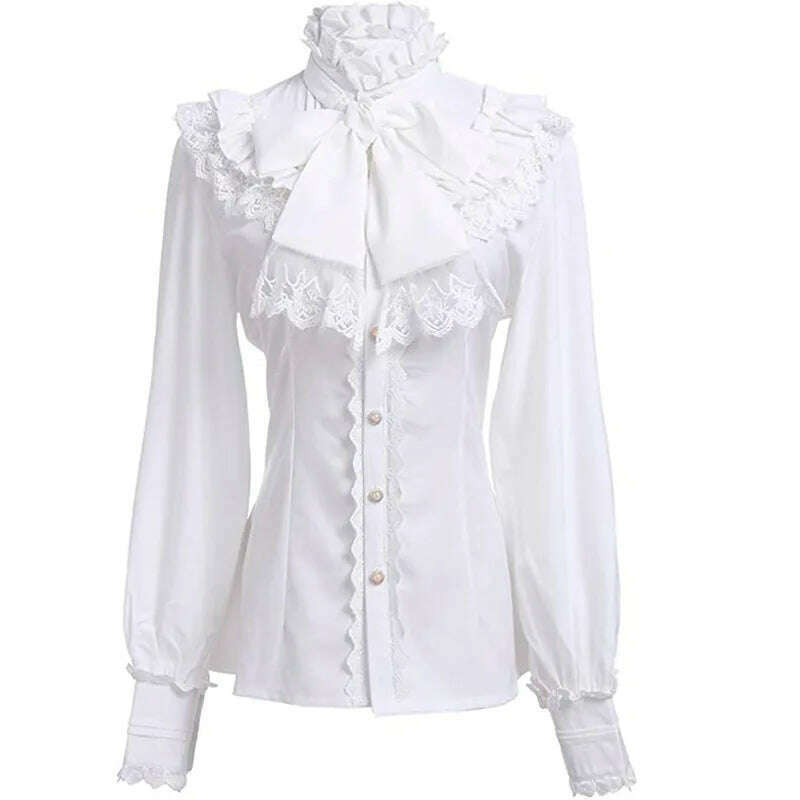 KIMLUD, Women Renaissance Blouse Long Sleeve Medieval Peasant Blouse Smocked Pirate Costume Victorian Shirt Gothic Blouse White, Ivory / XXL / medieval tops, KIMLUD APPAREL - Womens Clothes