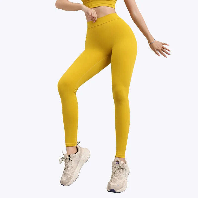 KIMLUD, Women Seamless Solid Leggings Knitted High Waist Sports Leggings Fashion Hip Lifting Running Yoga Sport Gym Tights Pantalones, Yellow / S, KIMLUD APPAREL - Womens Clothes