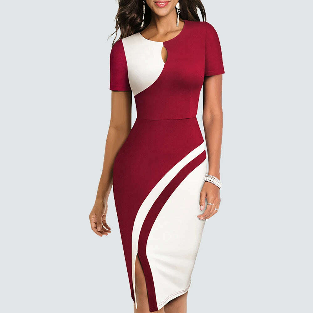 KIMLUD, Women Sexy Contrast Color Elegant Bodycon Charming Patchwork Office Lady Dress HB571, KIMLUD Womens Clothes