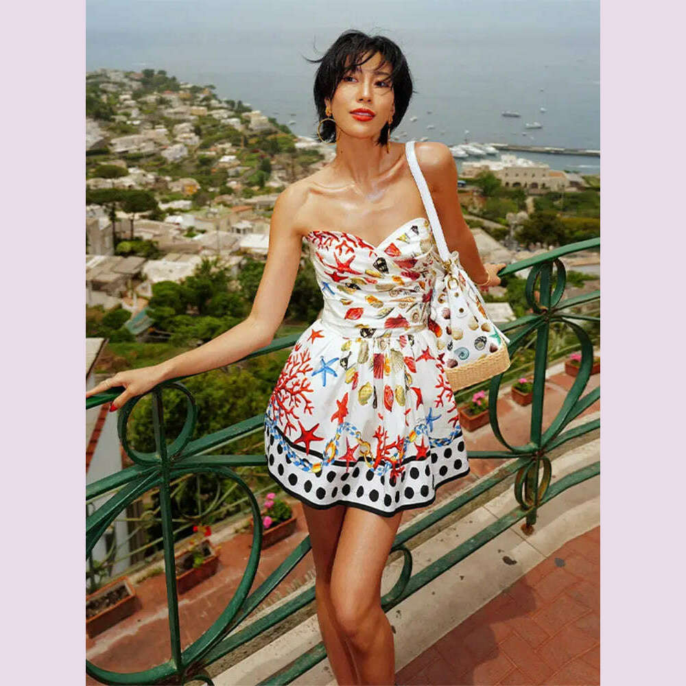 KIMLUD, Women Sexy Strapless Printed Mini Dress Chic Off Shoulder Backless A Line Short Dresses Summer Female Party Vacation Beach Wear, KIMLUD Womens Clothes