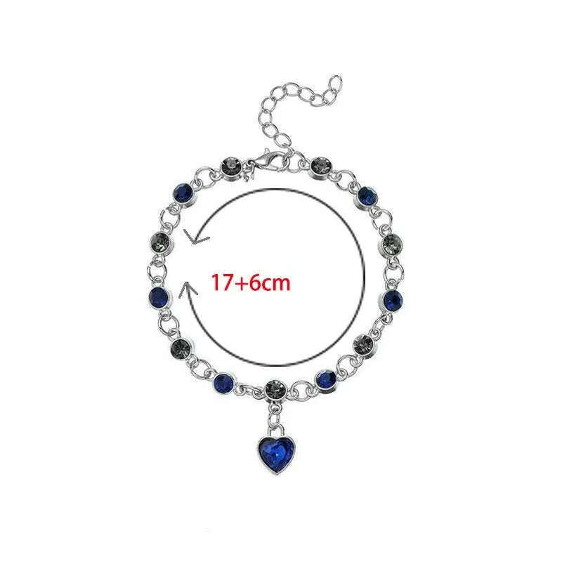 KIMLUD, Women Silver Color Lucky Bracelet Female Blue Crystal Heart Charm Pulseras Bracelet Bridal Wedding Engagement Fine Jewelry Gift, KIMLUD Womens Clothes