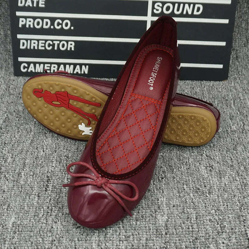 Women Slip on Flat Shoes Round Toe Shallow Butterfly-Knot Ballerina Loafers Patent Leather Lady Ballet - KIMLUD