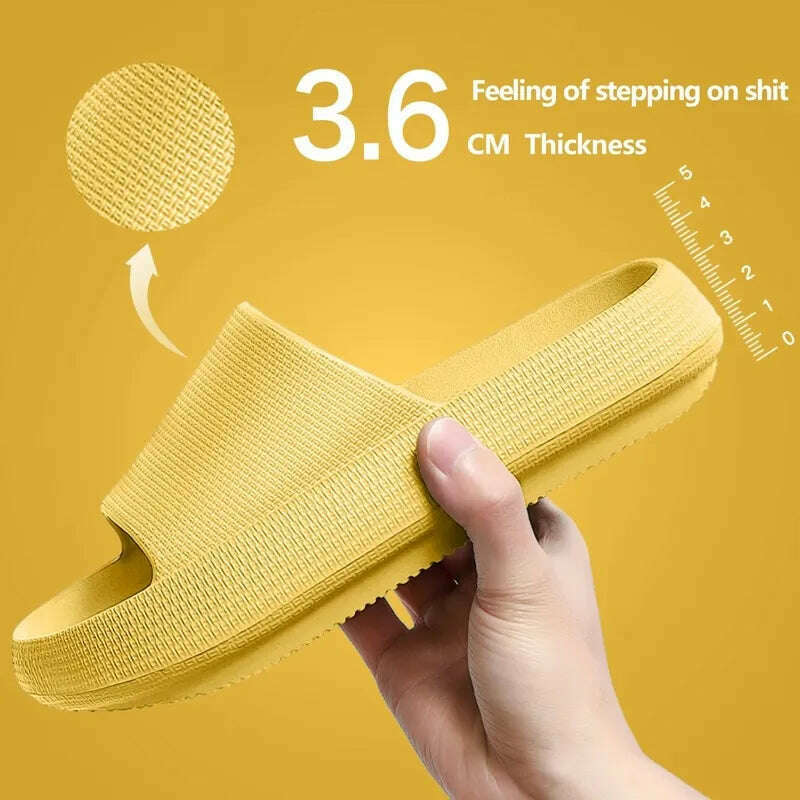 KIMLUD, Women  Slippers Thick Sole Summer Men Beach Slides Bathroom Anti-Slip Slipper Soft Sandals Fashion Flip-Flops Ultra-Light Shoes, A-3.6cm-Yellow / 36-37, KIMLUD APPAREL - Womens Clothes