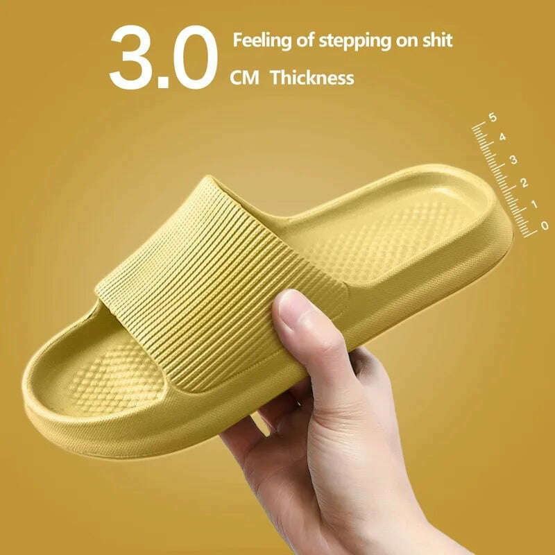 KIMLUD, Women  Slippers Thick Sole Summer Men Beach Slides Bathroom Anti-Slip Slipper Soft Sandals Fashion Flip-Flops Ultra-Light Shoes, D-3cm-Yellow / 36-37, KIMLUD APPAREL - Womens Clothes