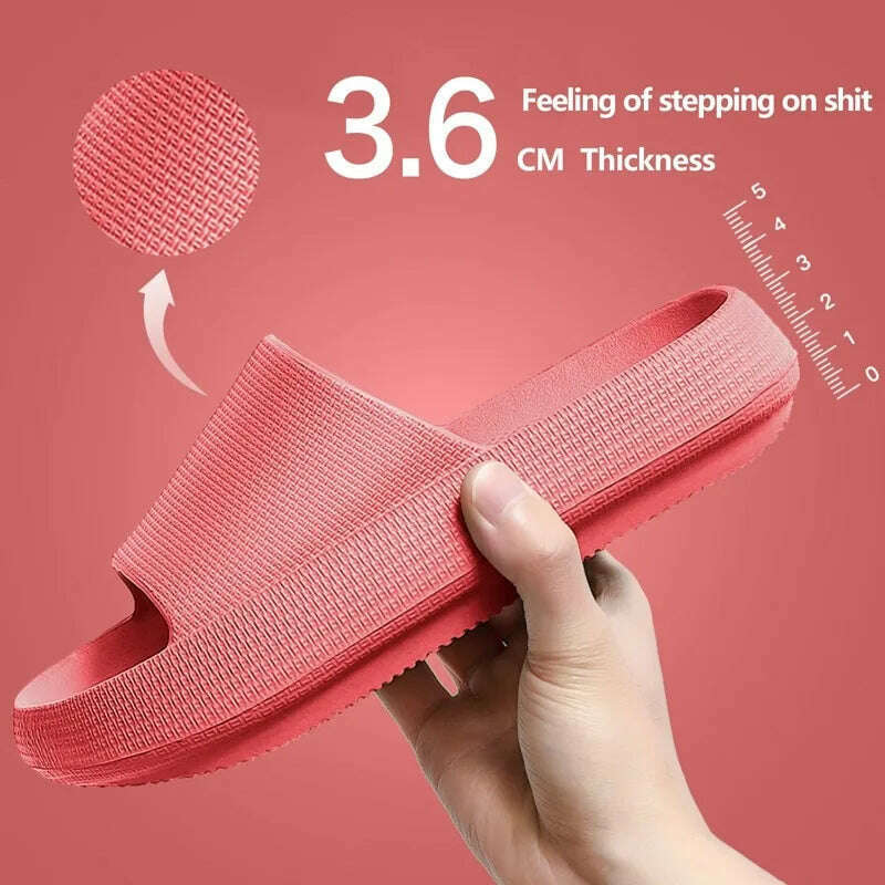 KIMLUD, Women  Slippers Thick Sole Summer Men Beach Slides Bathroom Anti-Slip Slipper Soft Sandals Fashion Flip-Flops Ultra-Light Shoes, A-3.6cm-Red / 36-37, KIMLUD APPAREL - Womens Clothes