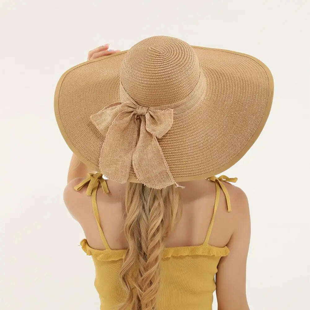 Women Straw Hat Bow-knot Decor Foldable Sunscreen Summer Holiday Women Fisherman Hat Women Fisherman Hat for Adult - KIMLUD