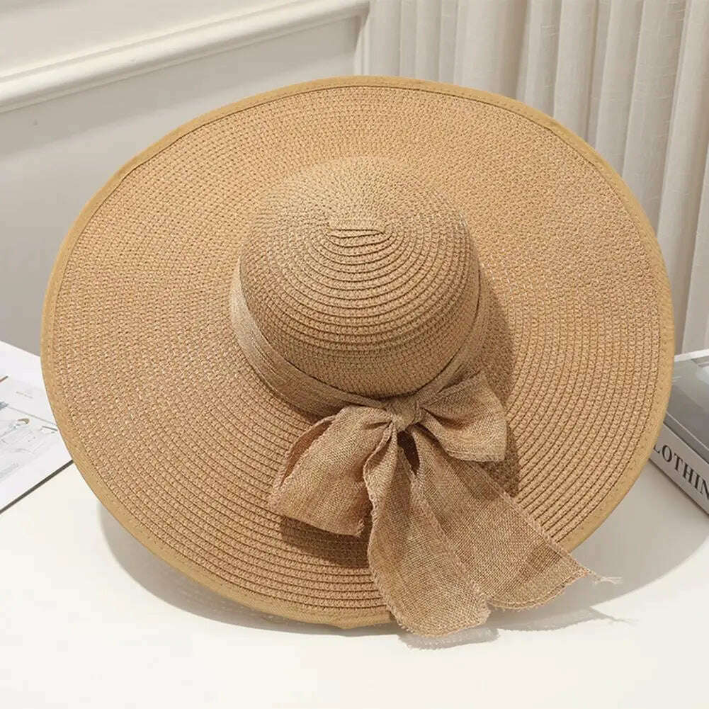 Women Straw Hat Bow-knot Decor Foldable Sunscreen Summer Holiday Women Fisherman Hat Women Fisherman Hat for Adult - KIMLUD