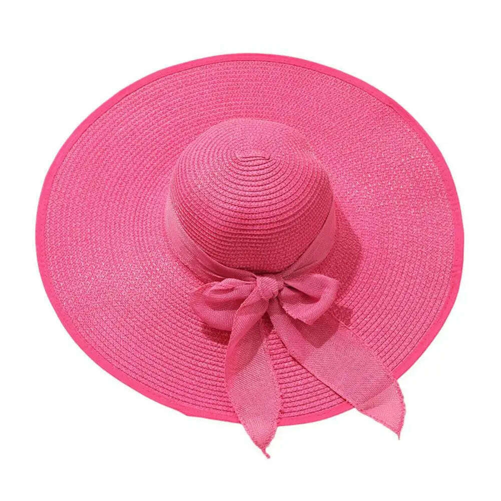 KIMLUD, Women Straw Hat Bow-knot Decor Foldable Sunscreen Summer Holiday Women Fisherman Hat   Women Fisherman Hat  for Adult, Rose Red / One Size / CHINA, KIMLUD APPAREL - Womens Clothes