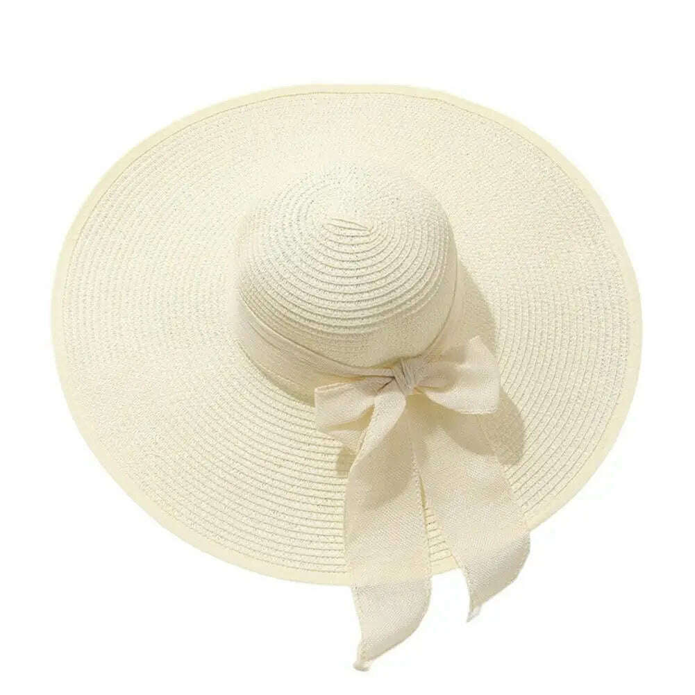 Women Straw Hat Bow-knot Decor Foldable Sunscreen Summer Holiday Women Fisherman Hat Women Fisherman Hat for Adult - KIMLUD