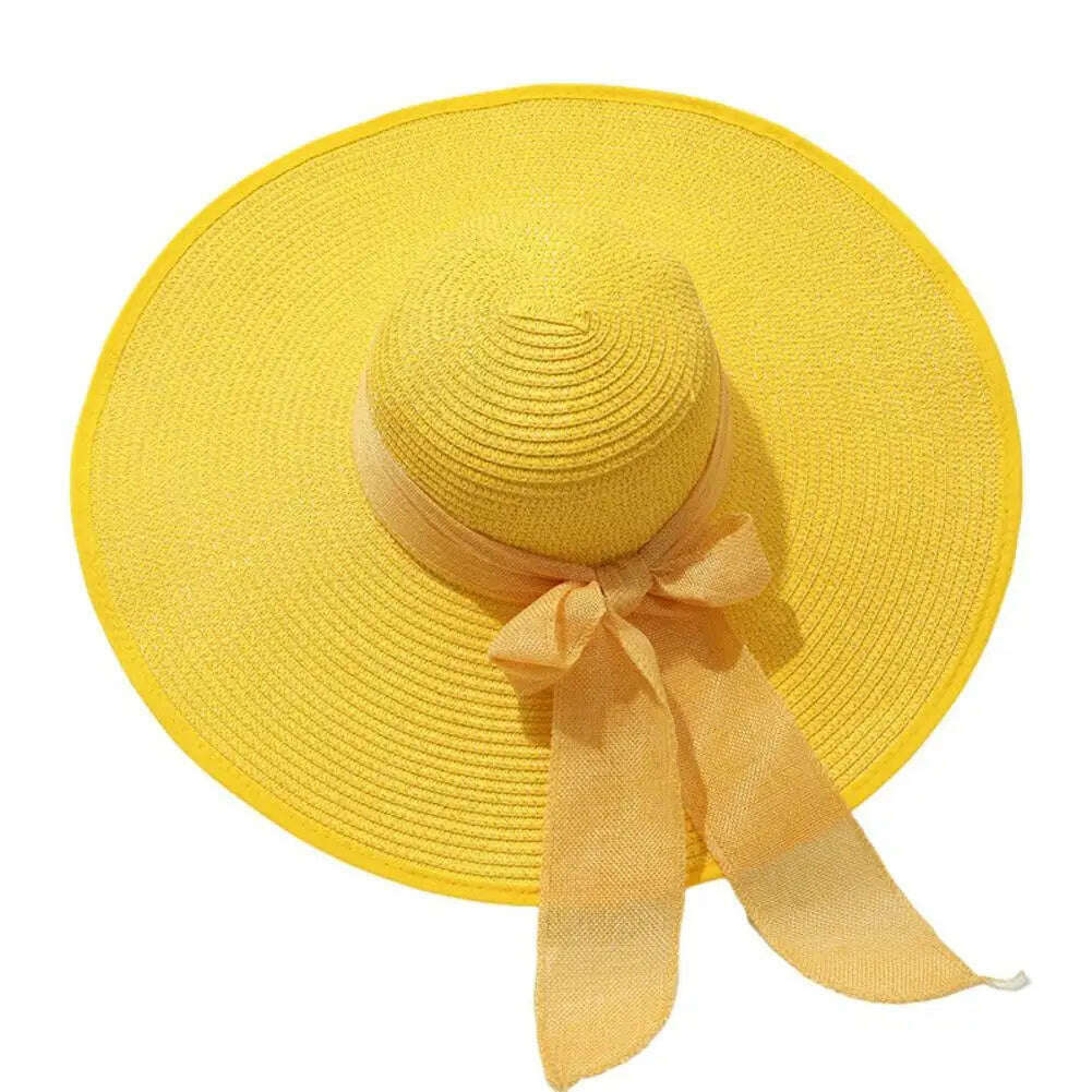 KIMLUD, Women Straw Hat Bow-knot Decor Foldable Sunscreen Summer Holiday Women Fisherman Hat   Women Fisherman Hat  for Adult, KIMLUD Womens Clothes