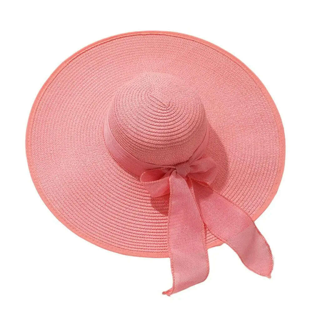 KIMLUD, Women Straw Hat Bow-knot Decor Foldable Sunscreen Summer Holiday Women Fisherman Hat   Women Fisherman Hat  for Adult, Pink / One Size / CHINA, KIMLUD APPAREL - Womens Clothes