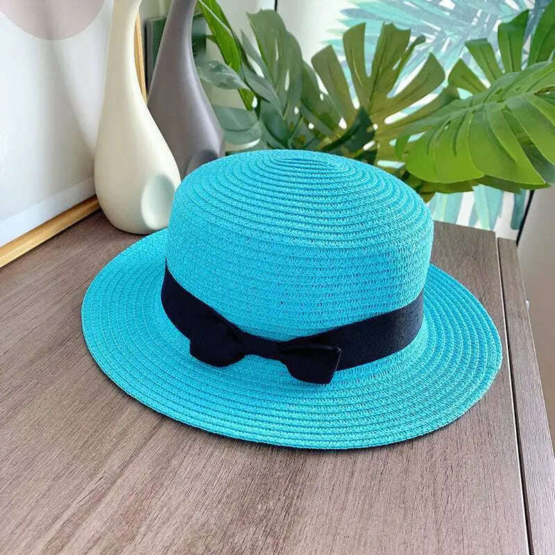 women straw hat Flat Top Straw Hat Vacation Casual Shopping Beach Hats for Woman Hats for girls Church Courtesy Panama Sun Hat - KIMLUD