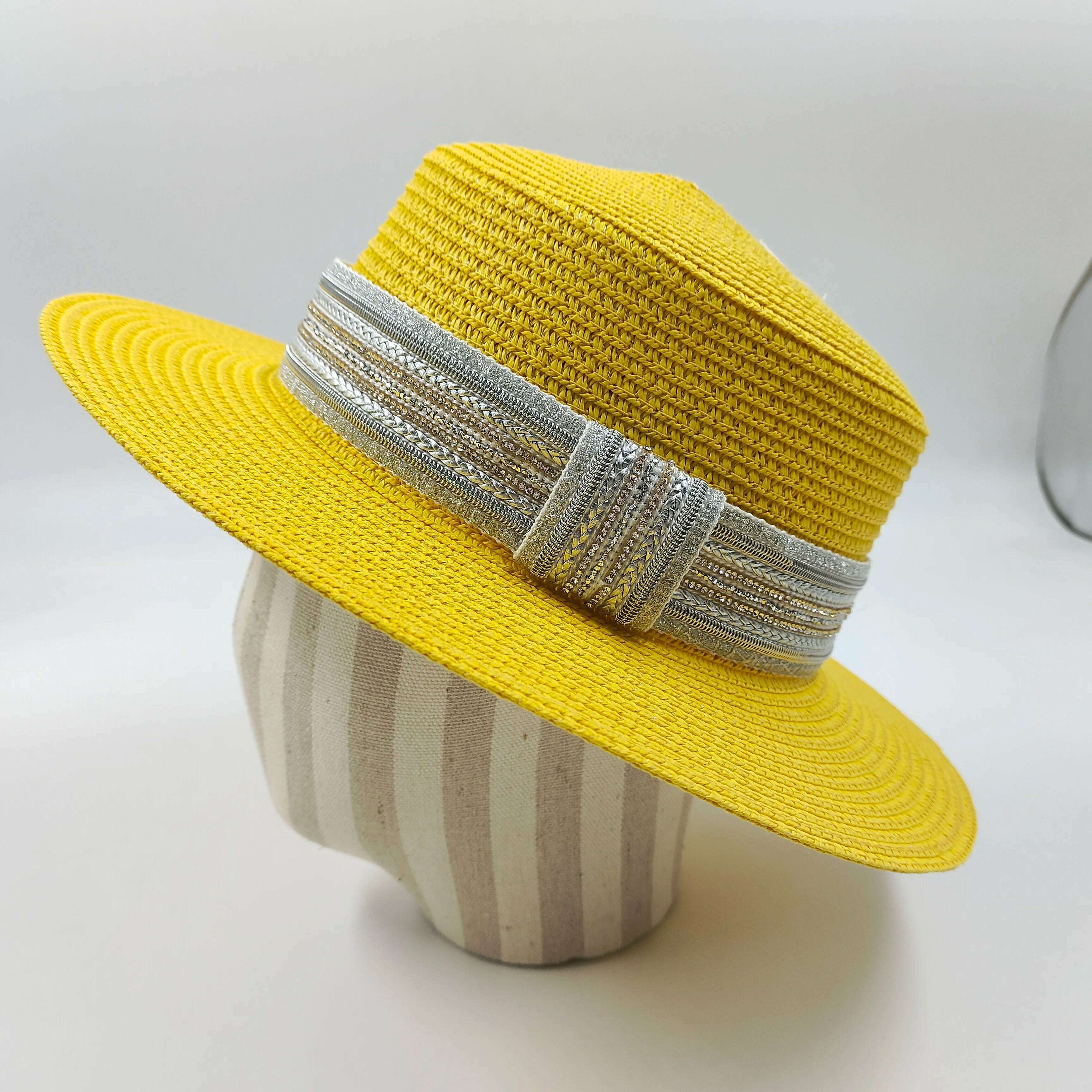 women straw hat Flat Top Straw Hat Vacation Casual Shopping Beach Hats for Woman Hats for girls Church Courtesy Panama Sun Hat - KIMLUD