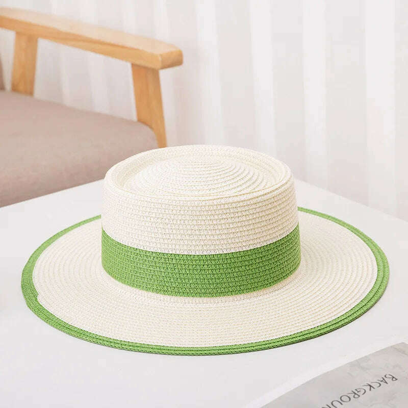 KIMLUD, women straw hat  Flat Top Straw Hat Vacation Casual Shopping Beach Hats for Woman Hats for girls Church Courtesy Panama Sun Hat, 18 / M 56-58CM, KIMLUD APPAREL - Womens Clothes