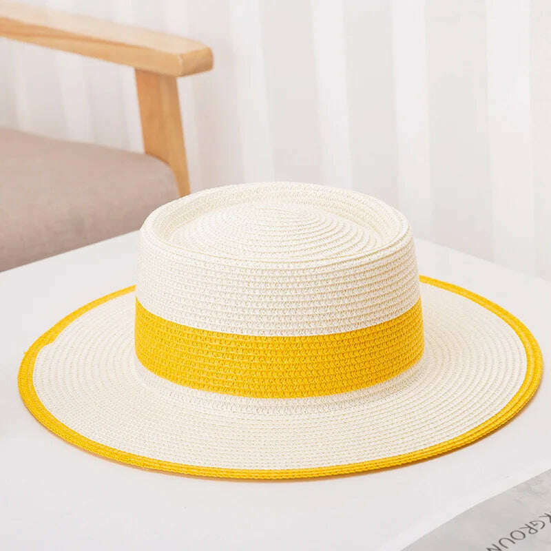 KIMLUD, women straw hat  Flat Top Straw Hat Vacation Casual Shopping Beach Hats for Woman Hats for girls Church Courtesy Panama Sun Hat, 19 / M 56-58CM, KIMLUD APPAREL - Womens Clothes