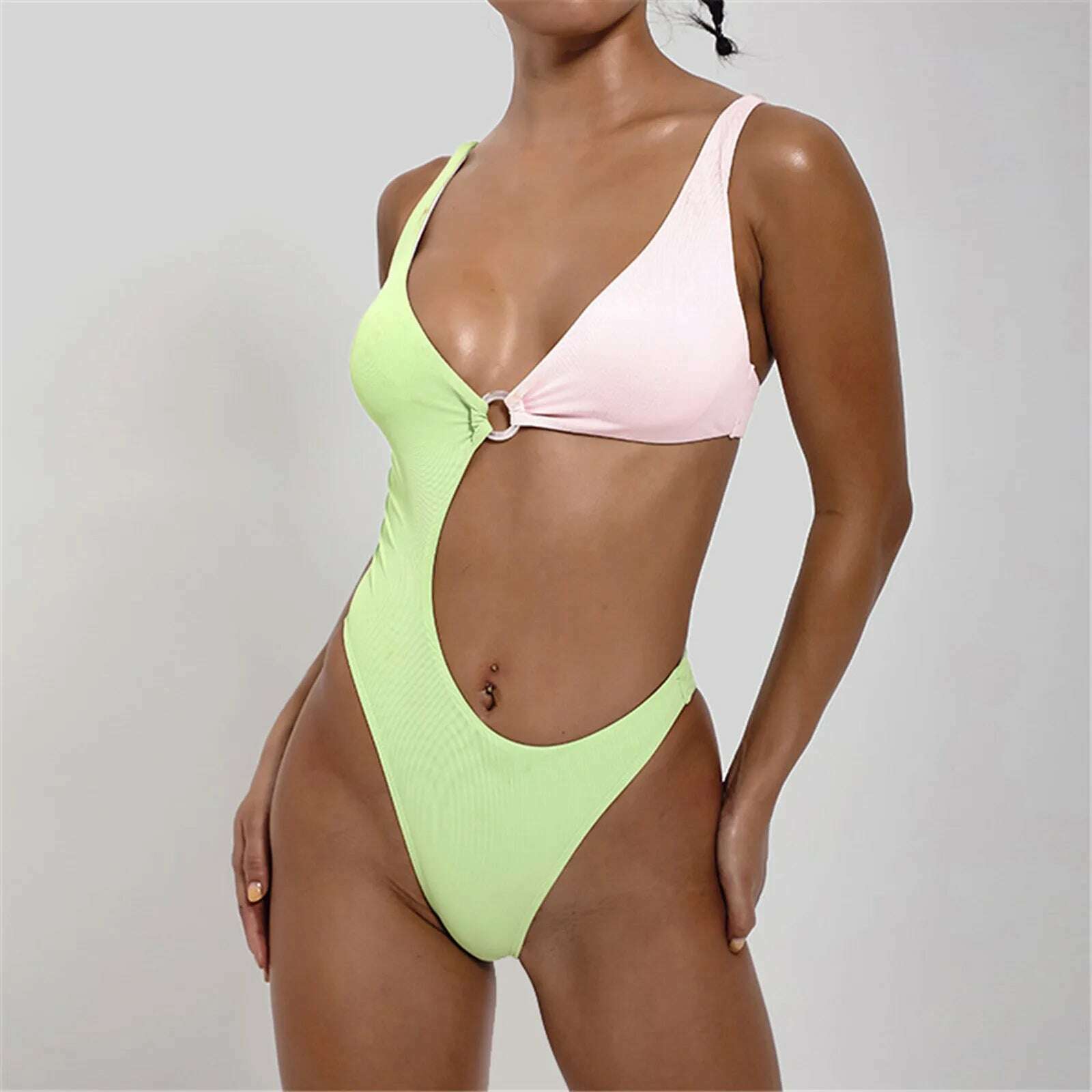 KIMLUD, Women Swimwear Contrast Solid Color Swimsuit Bikini Swimming Beachwear High Waist Female Bathing Suit Biquinis, KIMLUD Womens Clothes