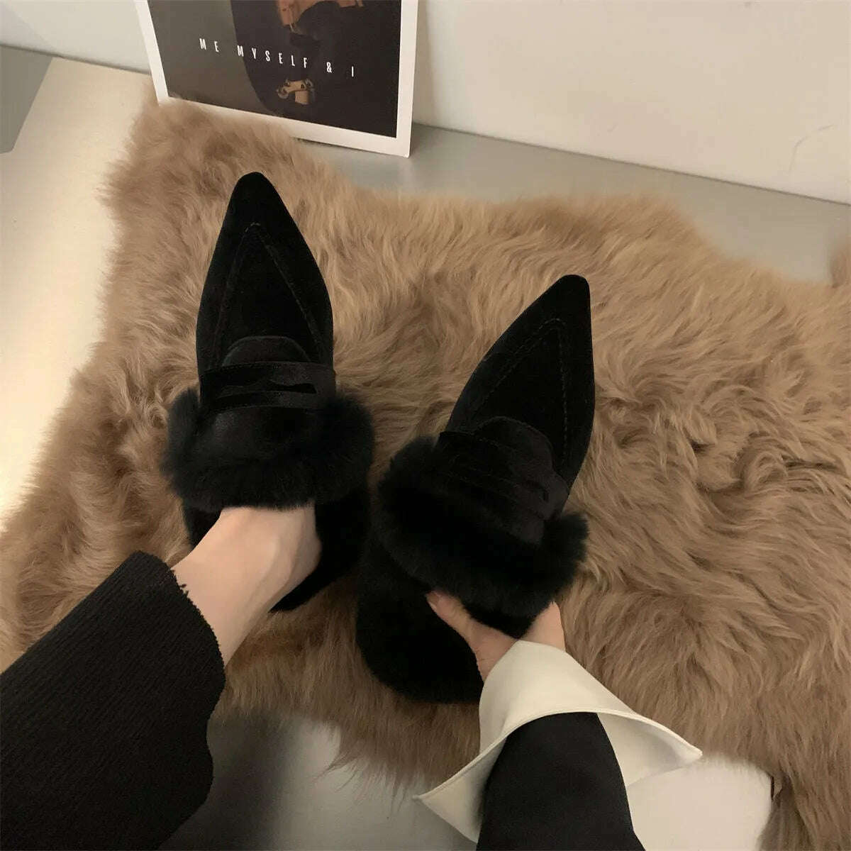 KIMLUD, Women Thick Fur Winter Slippers Warm Shoes Slippers Platform Heels Casual Cotton  Home Slides Boots 2022 New Plush Women Shoes, 4 / 35, KIMLUD APPAREL - Womens Clothes