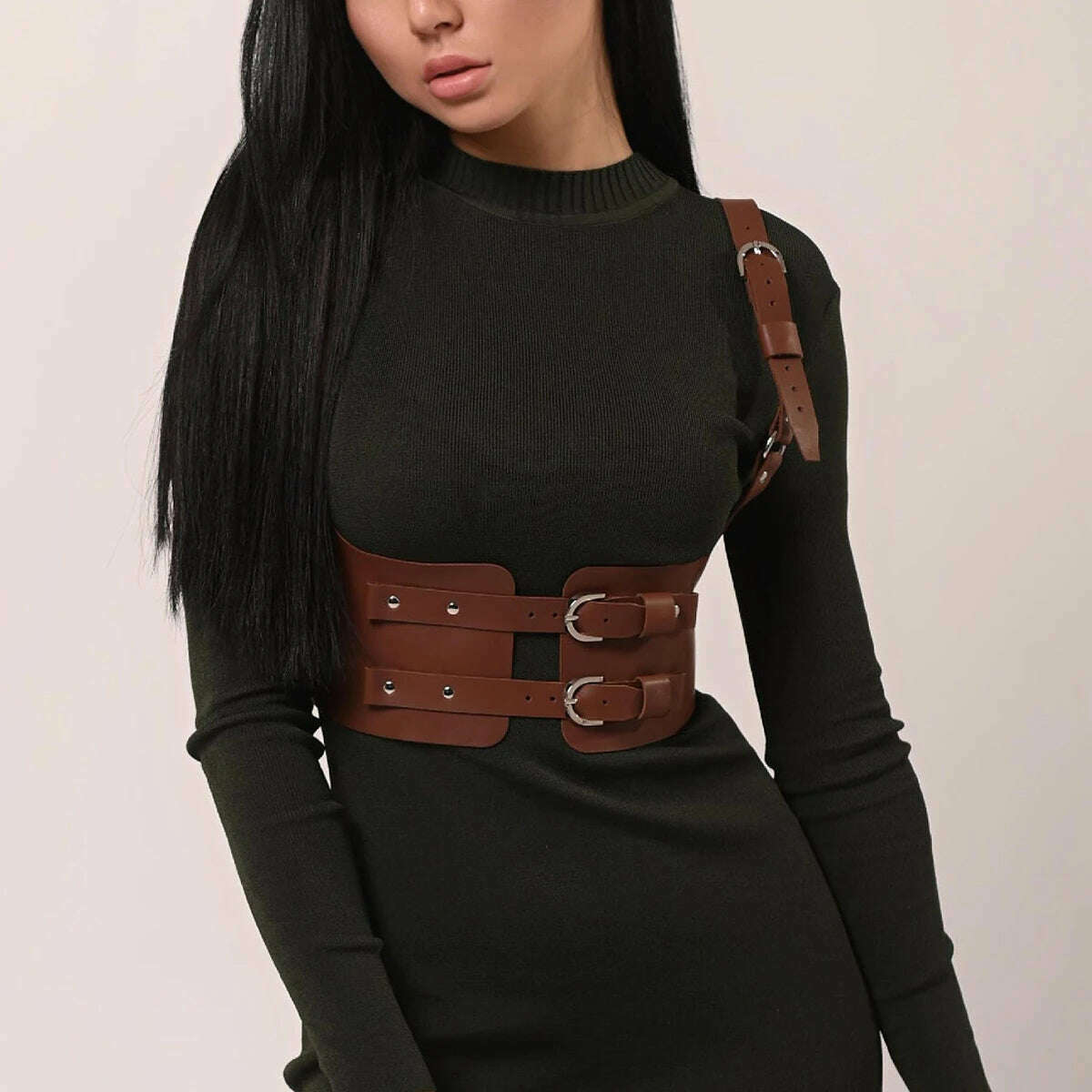 KIMLUD, Women Trend Punk Waist Belt Decoration Female Street Style Wide Waistband corset Harness Leather Belt Gothic Clothing Accessorie, KIMLUD Womens Clothes