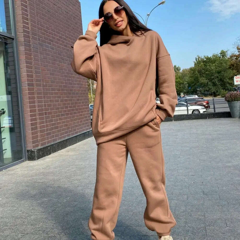 Women Two Piece Sets Tracksuit Hooded Sweatshirt Tops Sweatpants Pants Set Female Spring Autumn Long Sleeve Pullover Sports Set - KIMLUD