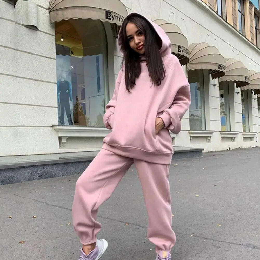 KIMLUD, Women Two Piece Sets Tracksuit Hooded Sweatshirt Tops Sweatpants Pants Set Female Spring Autumn Long Sleeve Pullover Sports Set, KIMLUD Womens Clothes