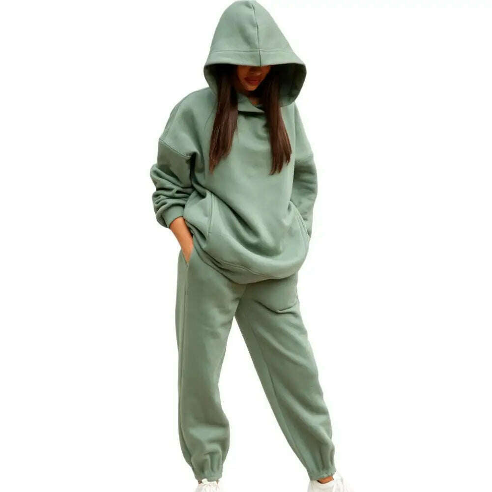 KIMLUD, Women Two Piece Sets Tracksuit Hooded Sweatshirt Tops Sweatpants Pants Set Female Spring Autumn Long Sleeve Pullover Sports Set, green / L, KIMLUD APPAREL - Womens Clothes