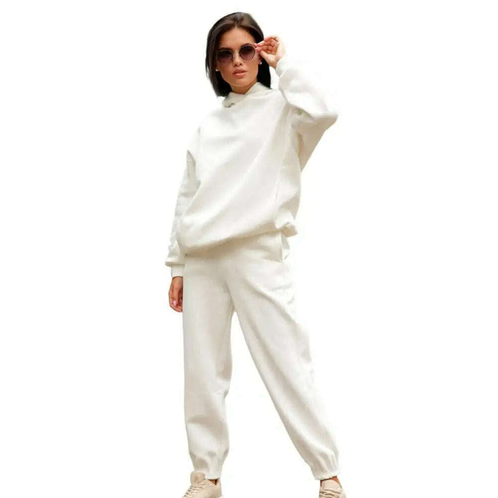 KIMLUD, Women Two Piece Sets Tracksuit Hooded Sweatshirt Tops Sweatpants Pants Set Female Spring Autumn Long Sleeve Pullover Sports Set, WHITE / XL, KIMLUD APPAREL - Womens Clothes