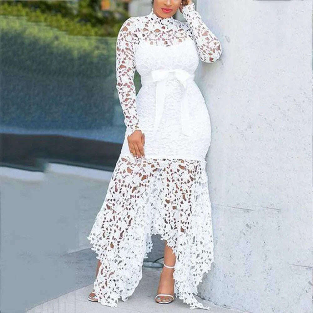 Women Vintage Party Dress Sexy Black Lace Long Dress Prom Evening Party Dress Bodycon Plus Size Lace Solid Color Elegant Dress - KIMLUD