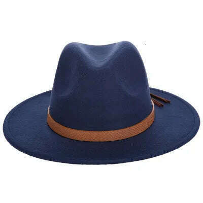 KIMLUD, Women Wide Brim Wool Felt Jazz Fedora Hats Panama Style Ladies Trilby Gambler Hat Fashion Party Cowboy Sunshade Cap, 7 / 56-58CM, KIMLUD APPAREL - Womens Clothes