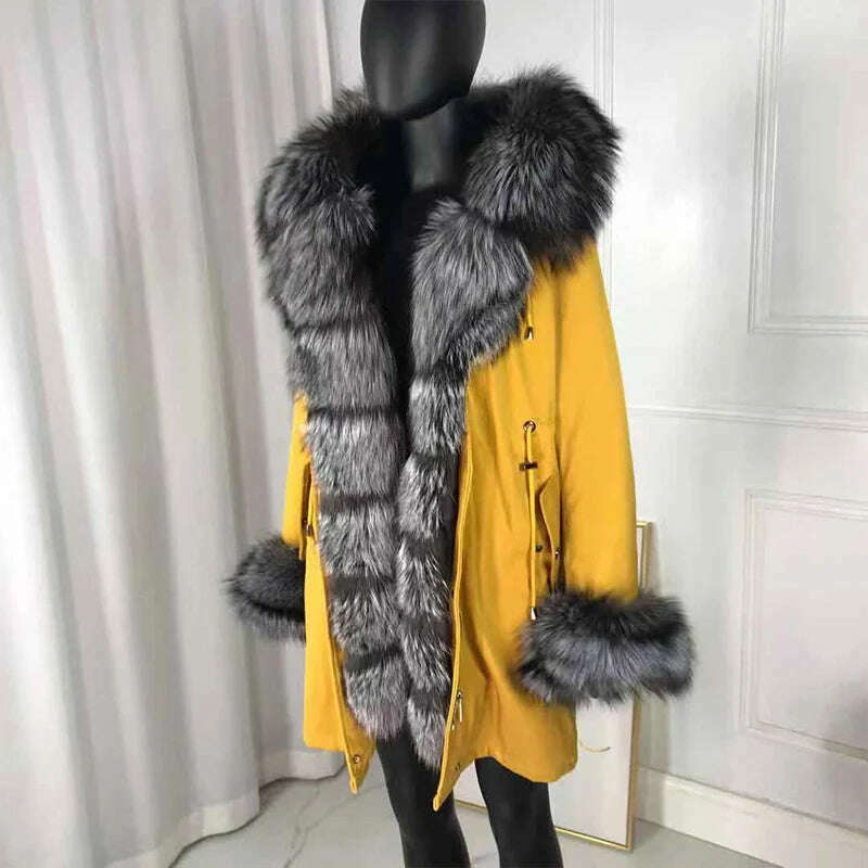 Women Winter Fox Fur Coat Real Fur Lined Parka Rabbit Fur Lined Coat Parka Best Selling Styles - KIMLUD