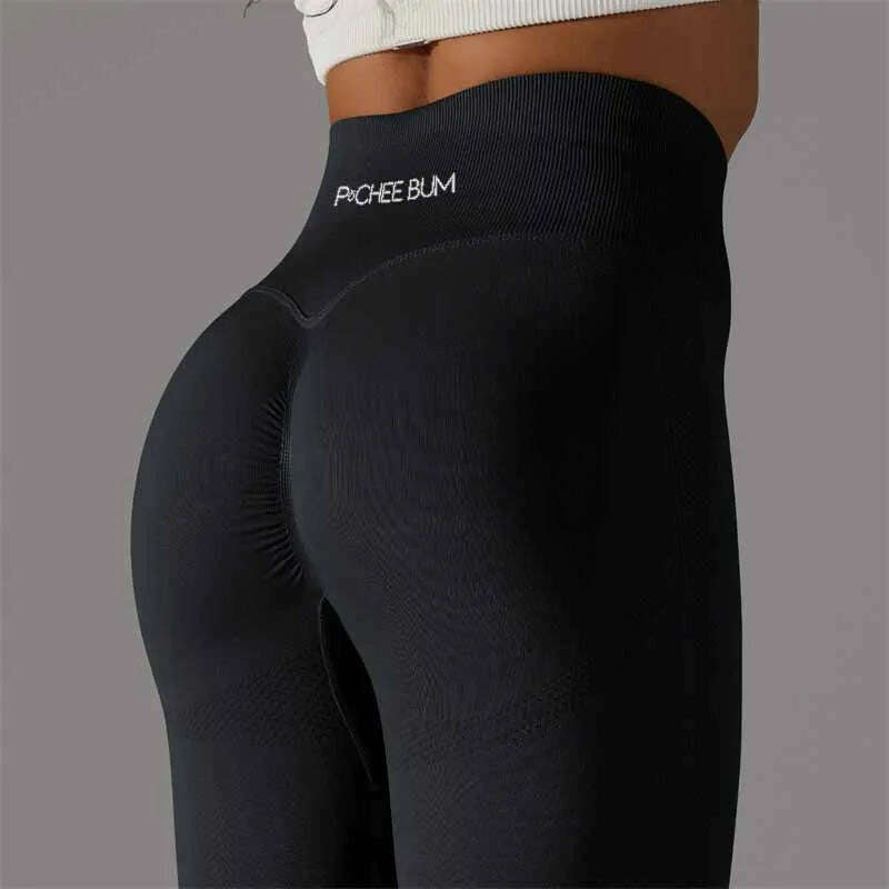 KIMLUD, Women Yoga Leggings Pchee Bum Gym Leggings Seamless Sport Pants High Waist Fitness Leggings Bubble Butt Workout Running Pants, Black / S, KIMLUD APPAREL - Womens Clothes