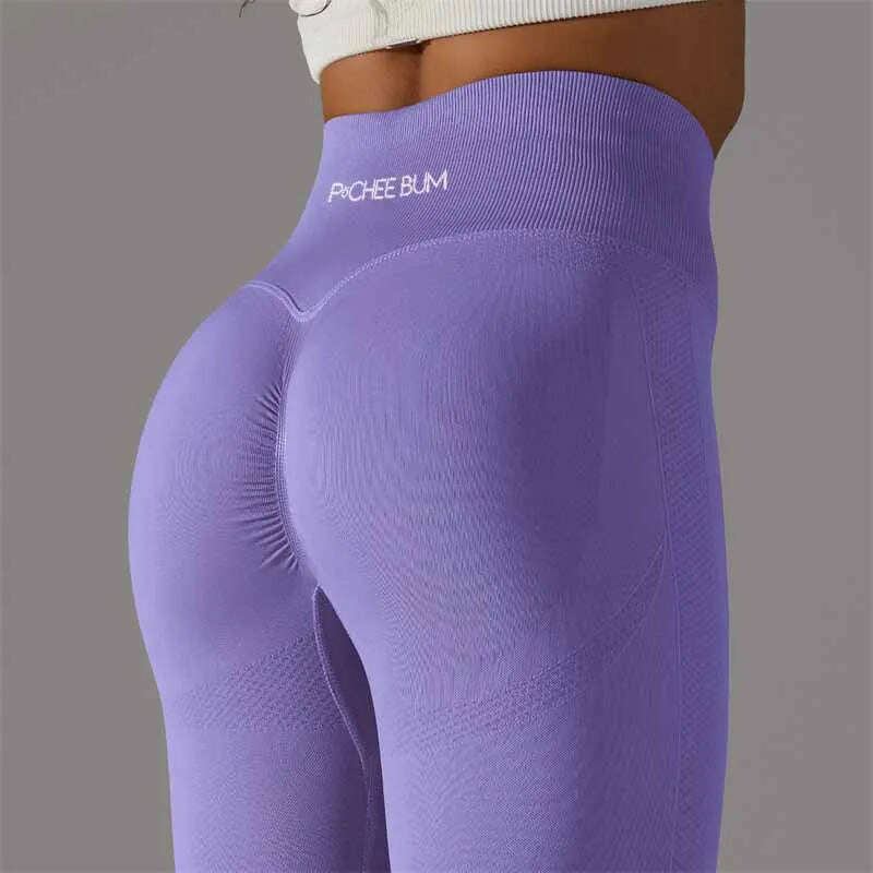 KIMLUD, Women Yoga Leggings Pchee Bum Gym Leggings Seamless Sport Pants High Waist Fitness Leggings Bubble Butt Workout Running Pants, Violet / M, KIMLUD APPAREL - Womens Clothes