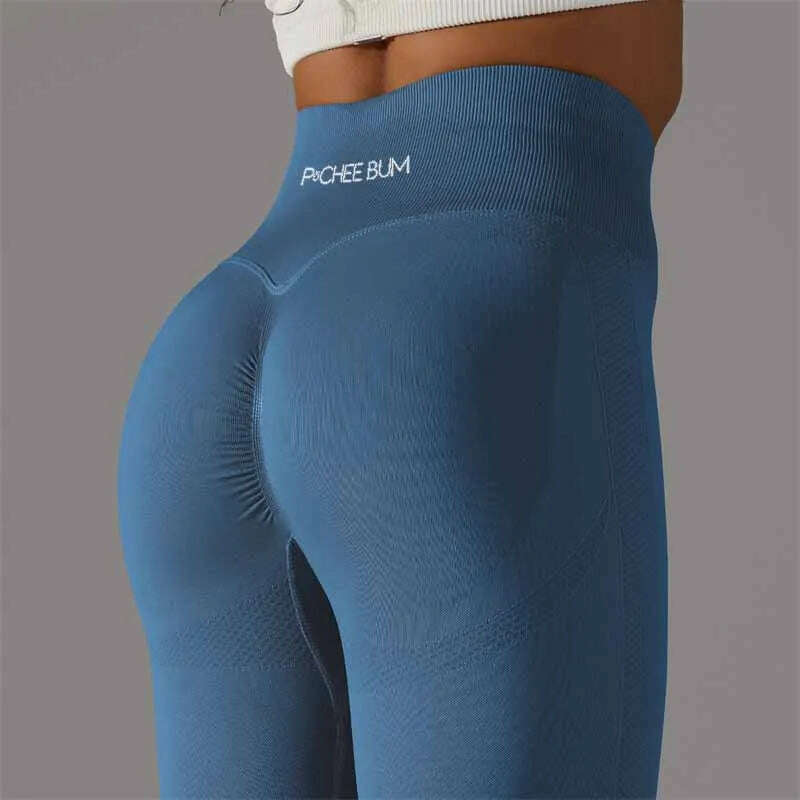 KIMLUD, Women Yoga Leggings Pchee Bum Gym Leggings Seamless Sport Pants High Waist Fitness Leggings Bubble Butt Workout Running Pants, Dark Blue / L, KIMLUD APPAREL - Womens Clothes