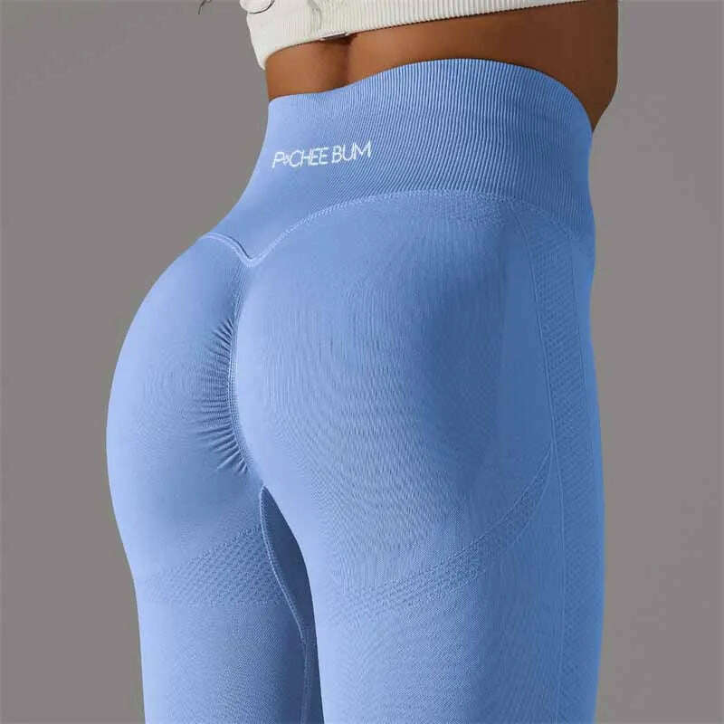 KIMLUD, Women Yoga Leggings Pchee Bum Gym Leggings Seamless Sport Pants High Waist Fitness Leggings Bubble Butt Workout Running Pants, Sky Blue / L, KIMLUD APPAREL - Womens Clothes