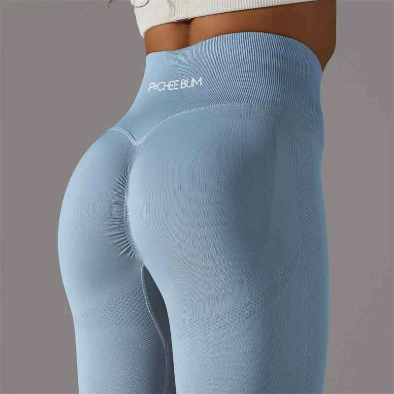 KIMLUD, Women Yoga Leggings Pchee Bum Gym Leggings Seamless Sport Pants High Waist Fitness Leggings Bubble Butt Workout Running Pants, Light Blue / M, KIMLUD APPAREL - Womens Clothes