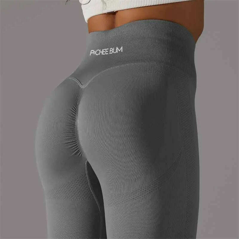 KIMLUD, Women Yoga Leggings Pchee Bum Gym Leggings Seamless Sport Pants High Waist Fitness Leggings Bubble Butt Workout Running Pants, Dark Gray / L, KIMLUD APPAREL - Womens Clothes