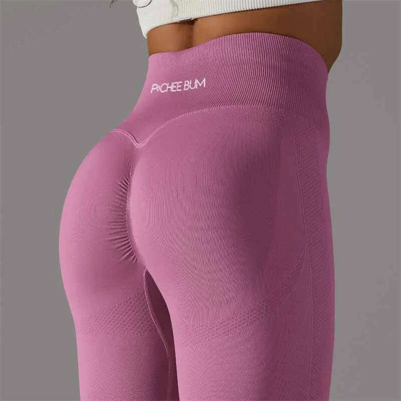 KIMLUD, Women Yoga Leggings Pchee Bum Gym Leggings Seamless Sport Pants High Waist Fitness Leggings Bubble Butt Workout Running Pants, Pink / M, KIMLUD APPAREL - Womens Clothes