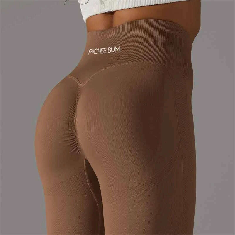 KIMLUD, Women Yoga Leggings Pchee Bum Gym Leggings Seamless Sport Pants High Waist Fitness Leggings Bubble Butt Workout Running Pants, Coffee / L, KIMLUD APPAREL - Womens Clothes