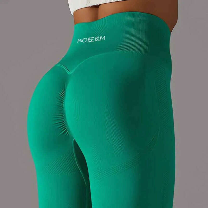 KIMLUD, Women Yoga Leggings Pchee Bum Gym Leggings Seamless Sport Pants High Waist Fitness Leggings Bubble Butt Workout Running Pants, Hole Green / S, KIMLUD APPAREL - Womens Clothes