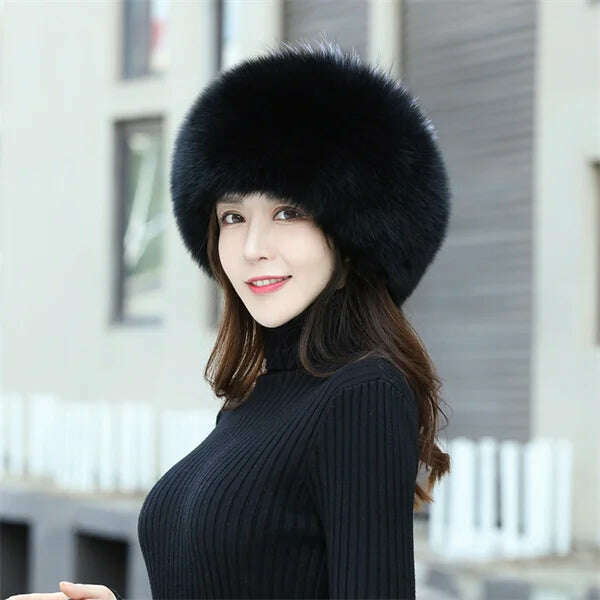 KIMLUD, Women&#39;s Fox Fur Hats 2022 New Fox Fur Windproof Warm Earmuffs Winter Hats Women&#39;s Fur Hats Russian Hats, Black / M(56-58cm), KIMLUD APPAREL - Womens Clothes