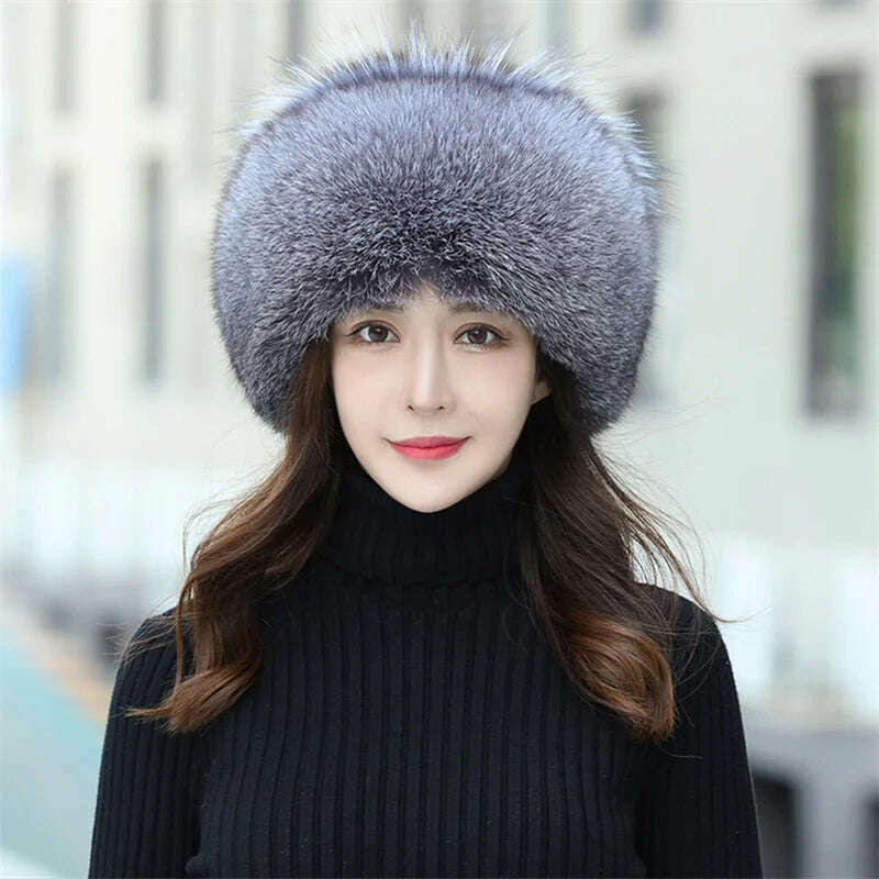 KIMLUD, Women&#39;s Fox Fur Hats 2022 New Fox Fur Windproof Warm Earmuffs Winter Hats Women&#39;s Fur Hats Russian Hats, KIMLUD Womens Clothes