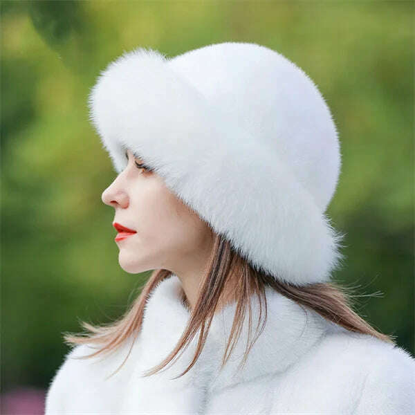 KIMLUD, Women&#39;s Fox Fur Hats 2022 New Mink Fur Windproof Warm Earmuffs Winter Hats Women&#39;s Fur Hats Russian Fox Mink Stitching Hats, White / M(56-58CM), KIMLUD APPAREL - Womens Clothes