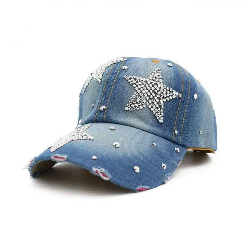 KIMLUD, Women&#39;s Hat Diamond Flower Cowboy Female Bone Baseball Cap Summer Style Casquette Jeans Hat Cowboy Hat Baseball Hats, KIMLUD Womens Clothes