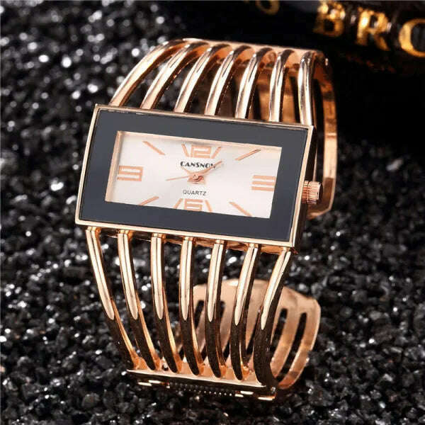 KIMLUD, Women&#39;s Watches New Luxury Bangle Steel Bracelet Fashion Rectangle Small Dial Ladies Quartz Wristwatches Clock Relogio Feminino, Rose Gold White, KIMLUD APPAREL - Womens Clothes