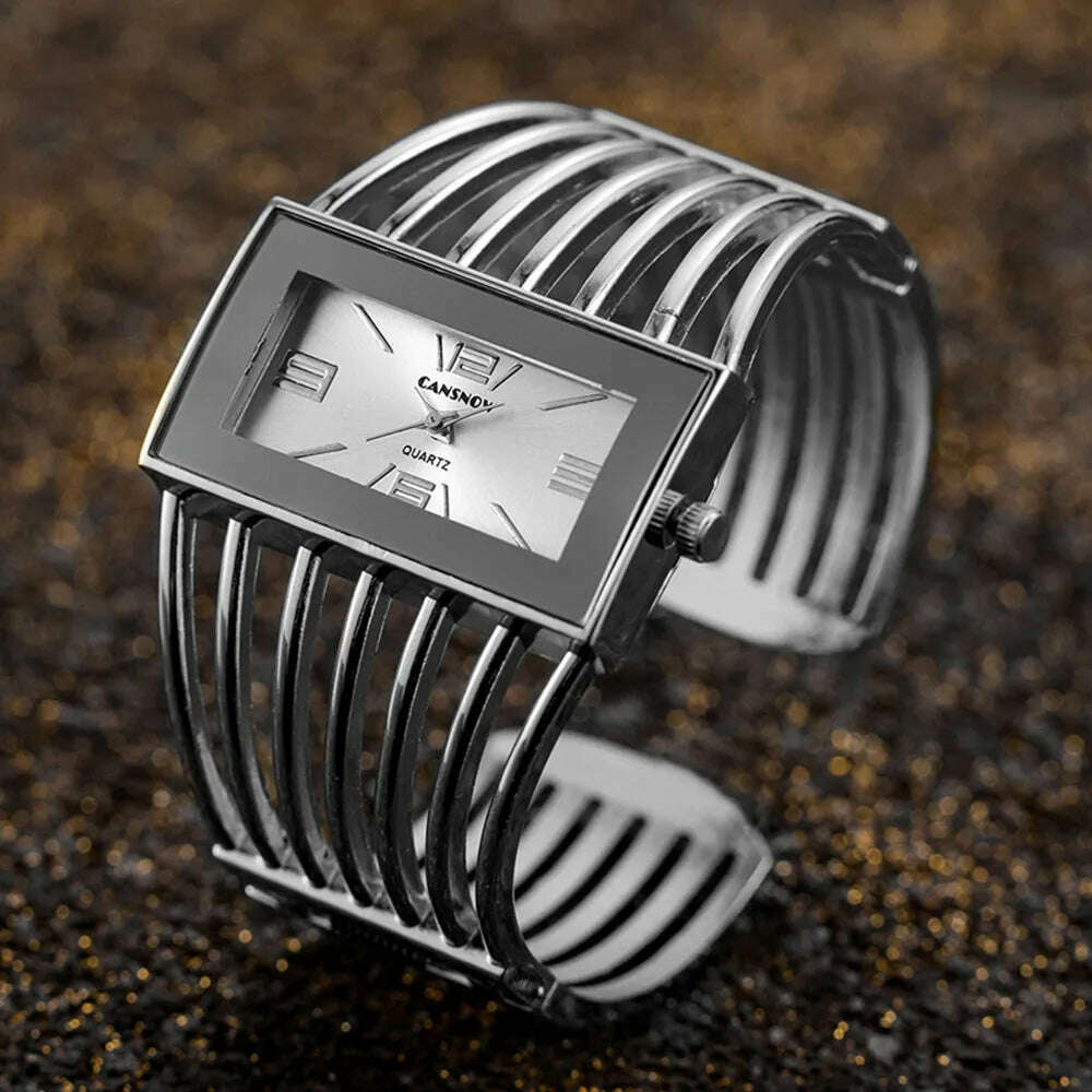 KIMLUD, Women&#39;s Watches New Luxury Bangle Steel Bracelet Fashion Rectangle Small Dial Ladies Quartz Wristwatches Clock Relogio Feminino, Silver White, KIMLUD APPAREL - Womens Clothes