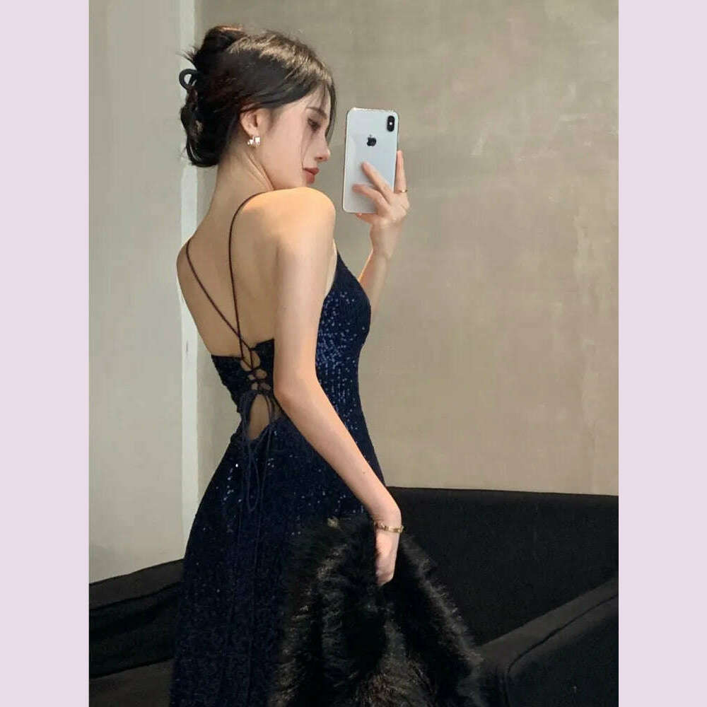 Women's Backless V-Neck Split Maxi Dress Sexy Slim Evening Gown Luxury Dresses Fashion Robe Birthday Party Spring Autumn New - KIMLUD