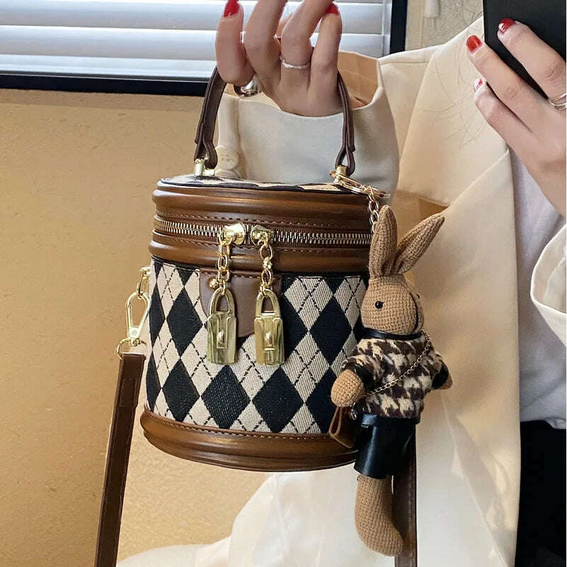 Women's Bag for Women Fashion Luxury Designer Zipper Small Handbags For Women Leather Bucket Shoulder Bag 2023 New Trend Pendant - KIMLUD