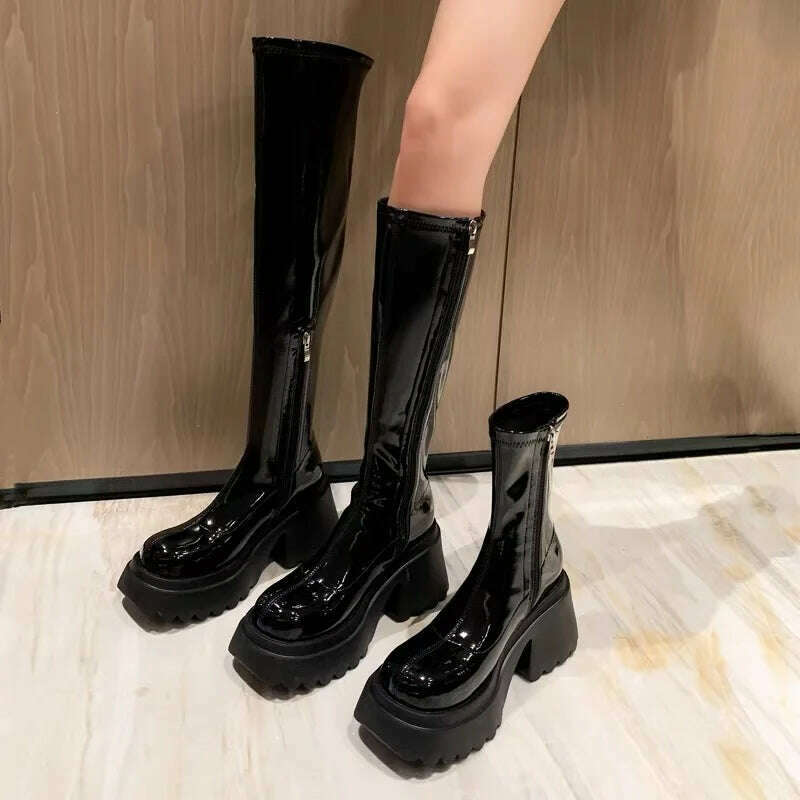 KIMLUD, Women's Boots 2022 New Knee High Boots Thick High-heeled Platform Autumn Winter /knee High Boots/medium Boots/short Boots, KIMLUD Womens Clothes